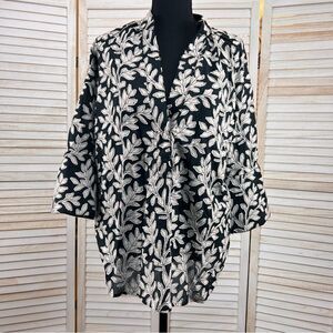 Anthropologie Botanical Applique Popover Tunic Blouse Medium